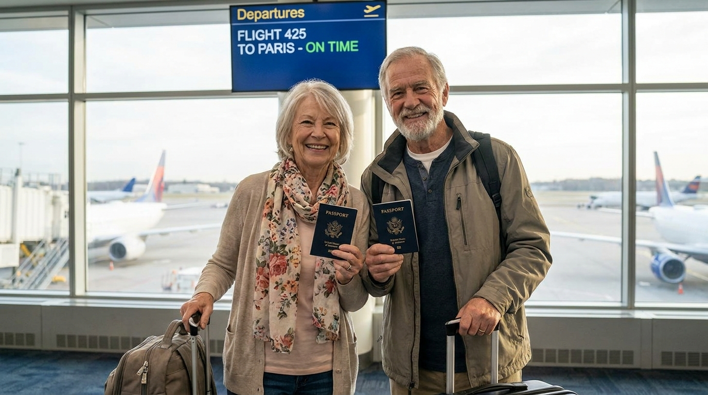 Home 6 Senior couple traveling with confidence after using Passport Pro Travel guides