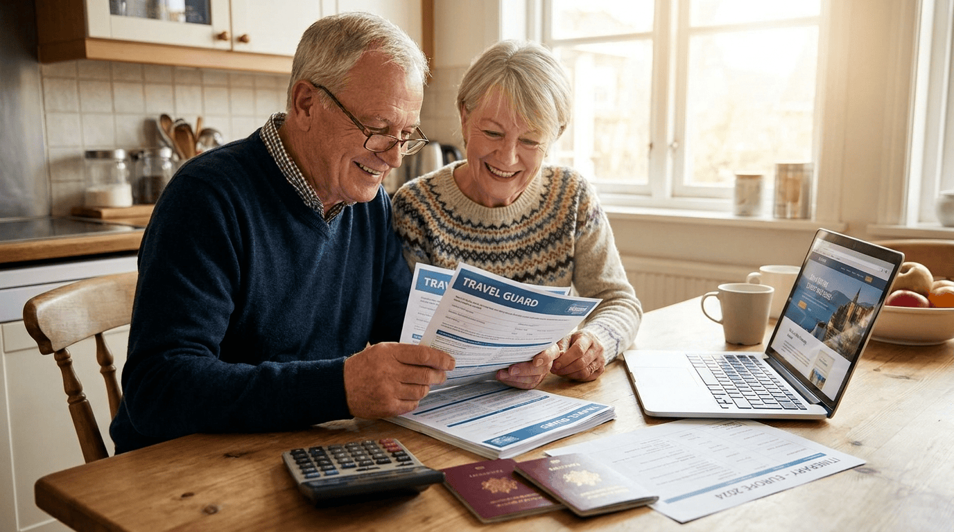 Best Travel Insurance for Seniors 2026: Smart Buyer's Guide 4 Senior couple doing the honest math on travel insurance for seniors at their kitchen table