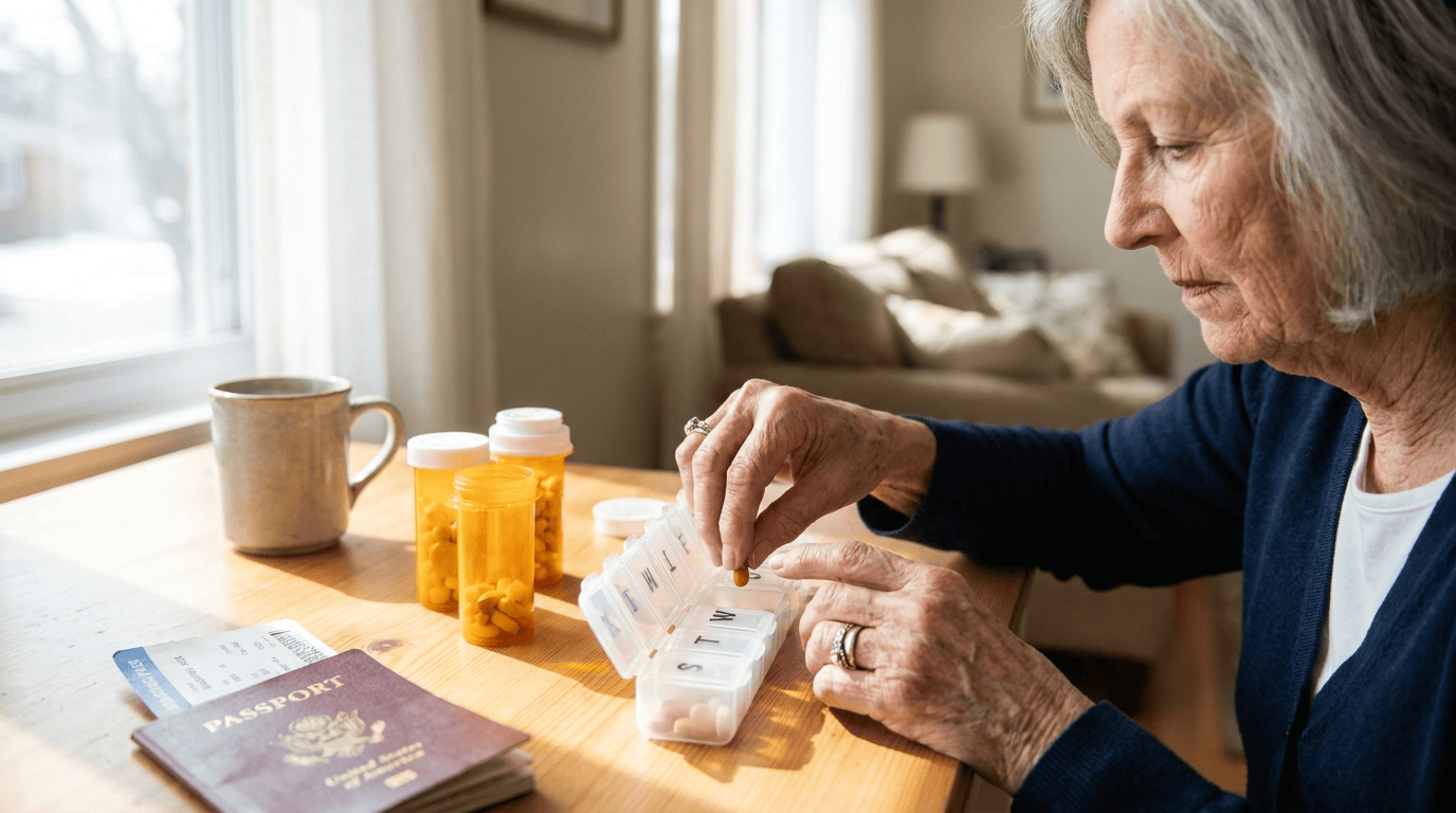 Best Travel Insurance for Seniors 2026: Smart Buyer's Guide 5 Senior traveler organizing prescriptions — pre-existing conditions and travel medical insurance for seniors