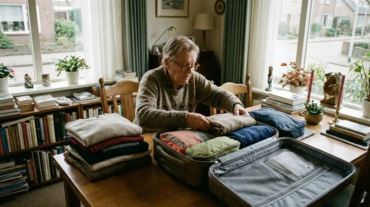 12 Essential Packing & Luggage Tips Airlines Won't Tell You 1 Senior neatly packing folded clothes and packing cubes into a suitcase