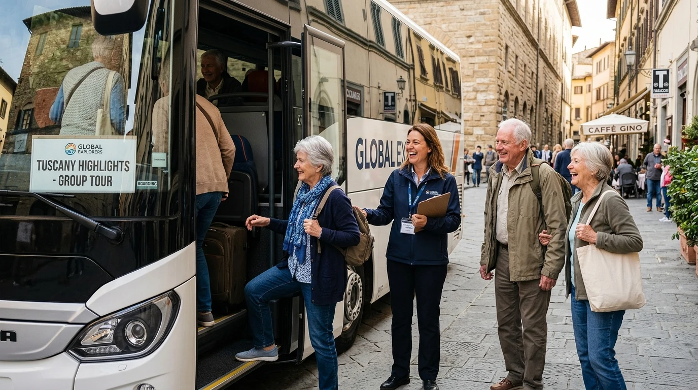 Road Scholar Reviews for Seniors: Stunning 2026 Guide 3 Senior travelers on a small-group Road Scholar tour bus examining an itinerary - Road Scholar reviews