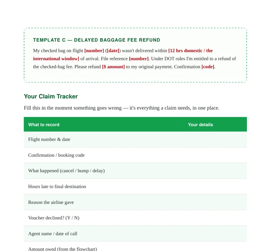 Fillable claim tracker page from the playbook